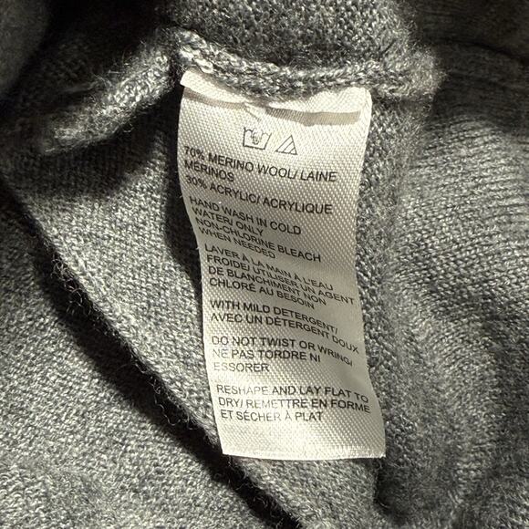 Saks Fifth Avenue Men’s Large Gray Merino Wool Blend Full Zip Knit Polo Sweater - Picture 6 of 9